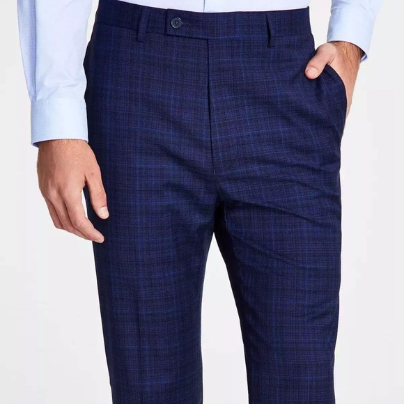 Calvin Klein‎ Men's Slim-Fit Plaid Navy Blue Performance Dress Pants NWT - Picture 4 of 5